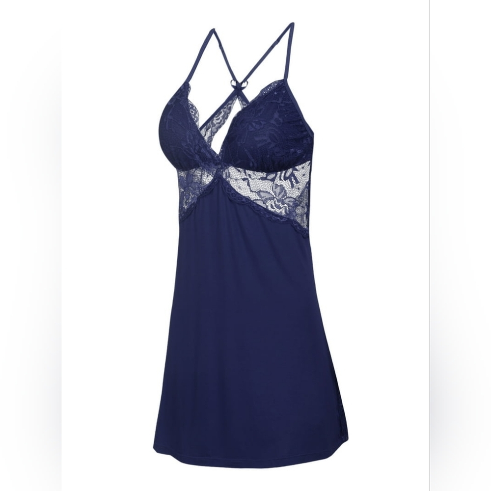 Clothes: Womens Navy Blue Nightgown (LARGE)